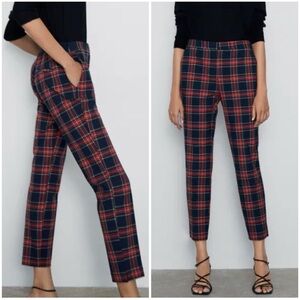 ZARA Woman Tartan Plaid Ankle Pants - 4